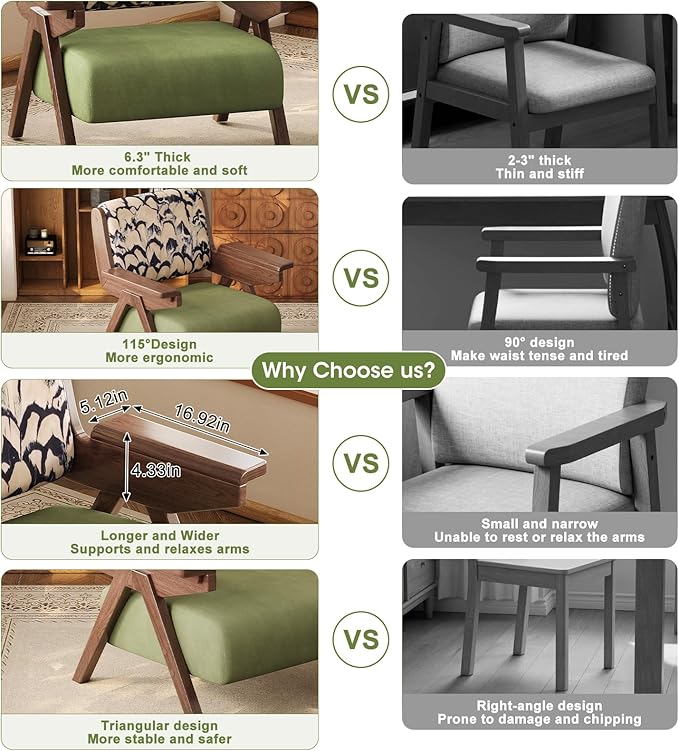 Accent Chair Mid Century Modern Chair, Velvet Upholstered Lounge Arm Chair with Solid Wood, Cozy Reading Chair for Living Room, Bedroom, Balcony (Feather Print, Set of 2)