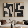 Large Framed Modern Neutral Abstract Wall Art, Set of 2 Minimalist Black and Beige Canvas Prints Paintings Artwork for Walls, Geometric Pictures for Living Room Hallway Bedroom Wall Decor 24x36 In