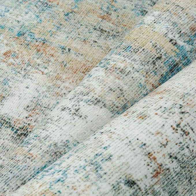 9x12 Washable Area Rug Teal Beige Abstract Non Slip Soft Low Pile Rug for Living Room Bedroom Dining Room Office Neutral Modern Indoor Large Throw Carpet for Home Decor