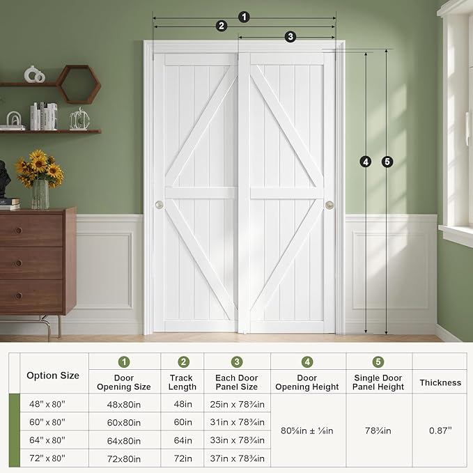 48x80in Sliding Closet Doors (Double 25in) White Bypass Closet Door,Easy Install Modern PVC Closet Doors with Hidden Track,Quiet Rollers,Solid Wood Core,Space Divider for Bedroom Wardrobe