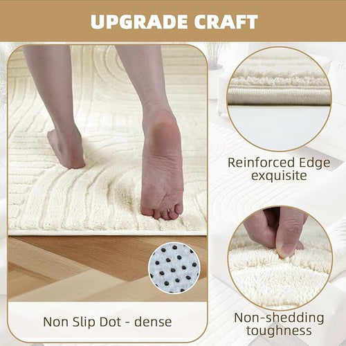 8x10 Solid Color Area Rug, Washable Beige Modern Geometric Living Room Rug,Minimalist Linear Carpet with Soft High-Low Pile, Fluffy Floor Rugs for Bedroom, Kids Room, Nursery, Home Déco