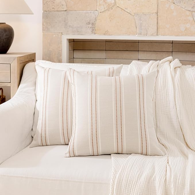 Hckot Throw Pillow Covers 18x18 Set of 2 Camel Pillow Covers Farmhouse Decorative Pillows Textured Linen Square Cushion Covers for Sofa Couch Bed Living Room Decor(Camel)