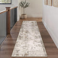 2x8 Washable Runner Rug Brown Grey Abstract Non Slip Soft Low Pile Hallway Kitchen Rug Neutral Modern Carpet for Laundry Bathroom Bedroom Living Room Home Decor
