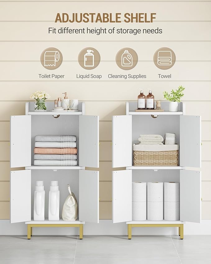 Hzuaneri Bathroom Cabinet, Small Storage Cabinet with 4 Doors, Bathroom Organizers and Storage Cabinets with Adjustable Feet. Cabinets Freestanding for Living Room, Kitchen, 7.1"D x 14.6"W x 32.7"H