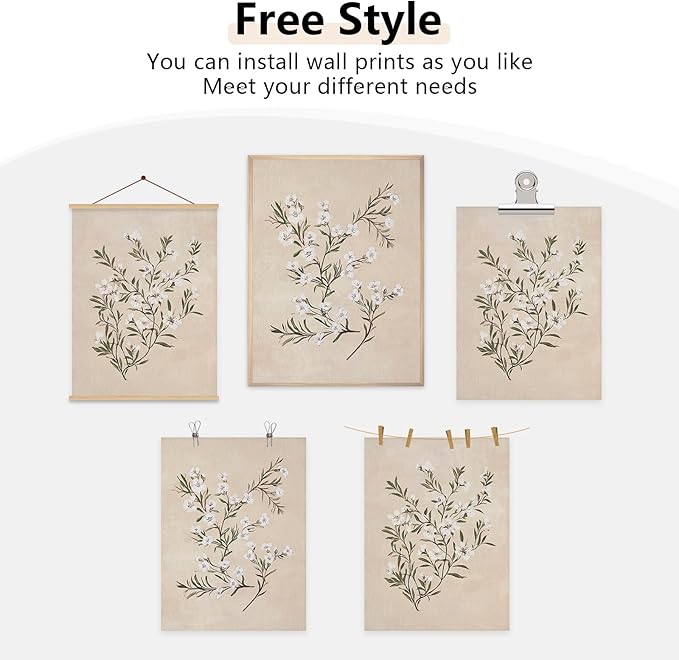Vintage Botanical Wall Art Neutral Floral Prints Farmhouse Flower Canvas Wall Decor Watercolor Wildflower Pictures Nature Minimalist Artwork for Living Room Bedroom 16x24 Inch Unframed Set of 2