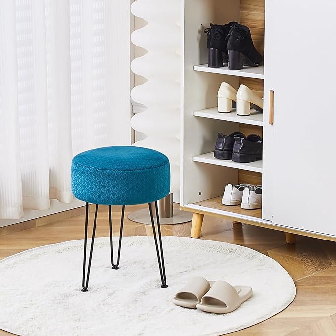 Velvet Ottoman,Vanity Stool,Dressing Table Seat with Metal Leg Vanity Chair for Bedroom, Living Room, Entryway, Offices