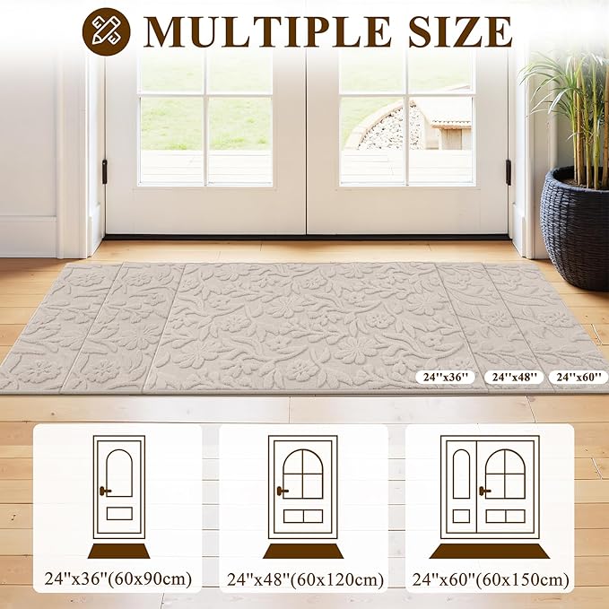 Vaukki 2x3 Runner Rug for Living Room, Soft Fluffy Washable Modern Floral Indoor Floor Mat, Non Slip Shaggy Boho Accent Throw Carpet for Bedroom, Living Room, Entryway and Dining Room, Beige