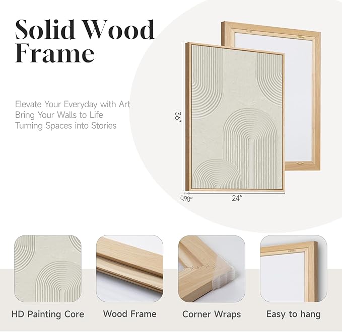 Large Framed Abstract Boho Wall Art for Living Room, 3 Piece Modern Neutral Blush Pink and Brown Canvas Artwork for Walls, Minimalist Painting Print for Bedroom Dining Room Office Wall Decor, 24x36 In