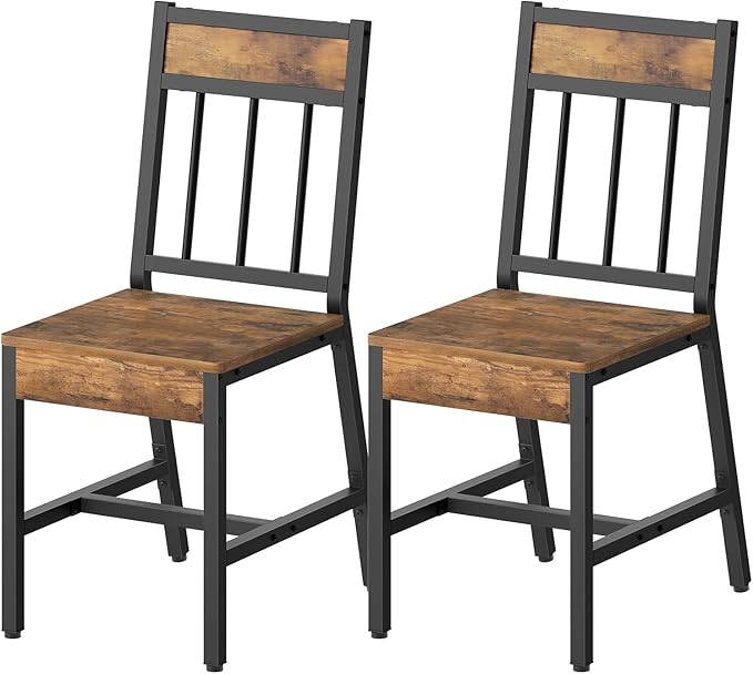 YATINEY Dining Chairs Set of 2, Industrial Kitchen Chairs with Metal Frame, Slanted Back, Wooden Dining Chair Set, for Kitchen, Living Room, Rustic Brown and Black CY03L2BR