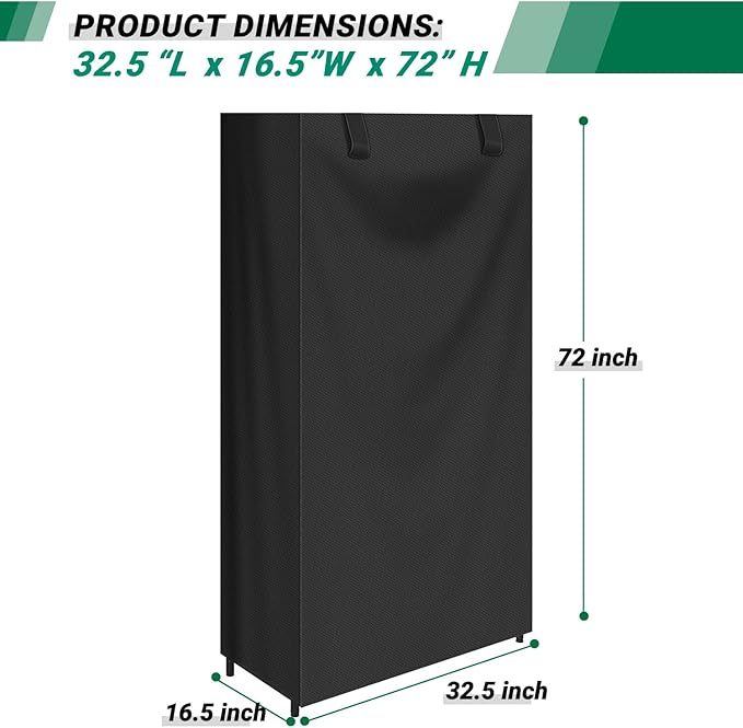 Storage Shelving Unit Cover,Waterproof Shelf Cart Cover Protective Outdoor Indoor Storage Rack Dust Cover with Zipper (32.5""Lx16.5""Wx72""H), Black, O0-C2NH-ZY28