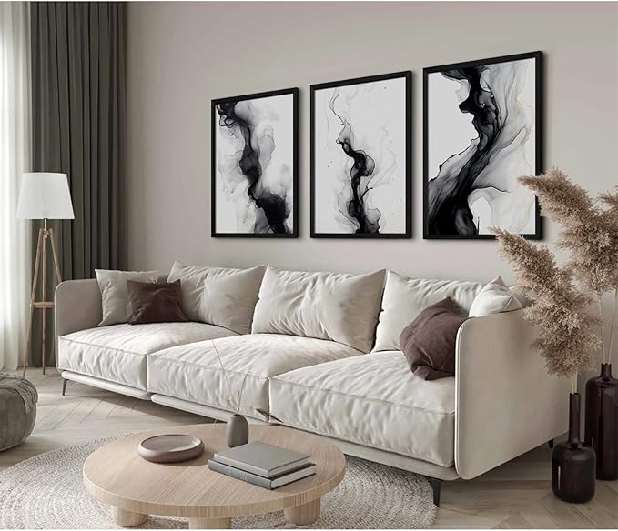 Black White Abstract Wall Art Decor Set of 3 Modern Wall Art Minimalist Canvas Wall Decor Black White Abstract Prints Modern Pictures Minimalist Artwork for Room Bedroom 16x24 Inch Framed