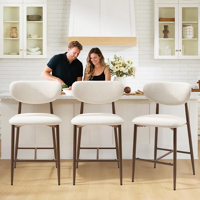 Bar Stools Set of 2, Counter Height bar stools, Kitchen Bar Stools with Backs, Modern Upholstered, Modern Bar Stools with Metal Legs for Kitchen Island, Counter, Beige