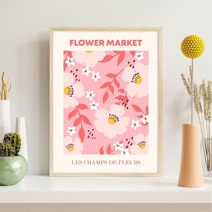Matisse Abstract Wall Art Decor Pink Flower Canvas Pictures Picasso Aesthetic Wall Art Henri Matisse Prints Poster Abstract Flower Painting Market Artwork for Bedroom 16x24 Inch Unframed Set of 3