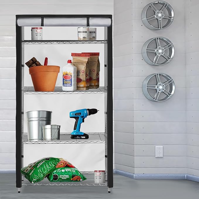 Storage Shelf Cover,Outdoor Heavy Duty 600D 40''W x 18''D x 72''H Dustproof Waterproof Shelf Covers for Wire Shelving,Storage Rack Cover with Zipper