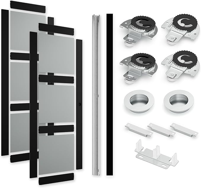 SMARTSTANDARD Sliding Closet Door 60x80(Double 31") Inch, Bypass Frosted Glass 3-Lite,Hardware Kit with Handles Included, Preassembled MDF with PVC Panels for Easy Install, Black