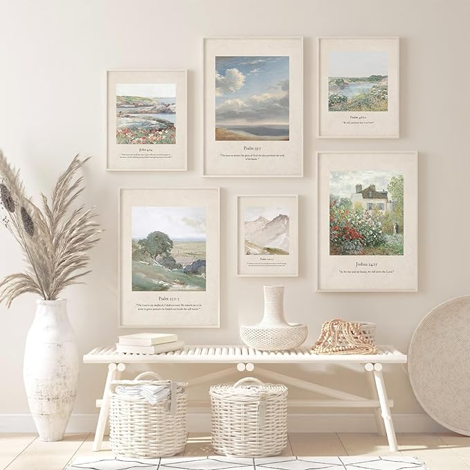 Christian Scripture Wall Art Set of 6 Bible Verse Canvas Wall Decor Psalm 23 Wall Art Religious Pictures Vintage Prints Christian Artwork Bible Verse Poster for Living Room Bedroom 12x16 Inch Unframed