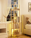 Open Book Shelf with LED Lights, 6 Tier Tall Bookshelf, Freestanding Shelf Narrow Bookcase with Open Shelves, 14.57" x 10.63" x 65.83", Book Shelves for Living Room, Office, Study, Oak