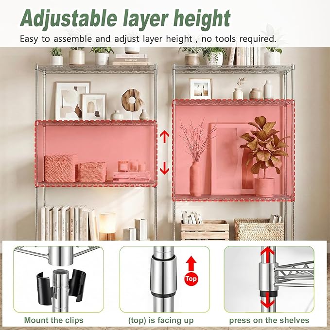 BestOffice 4-Tier Wire Shelving Unit, 800 LBS Heavy Duty Metal Storage Shelves, Adjustable Wire Shelf for Garage, Kitchen, Pantry, Utility Shelving Rack with Leveling Feet, Chrome