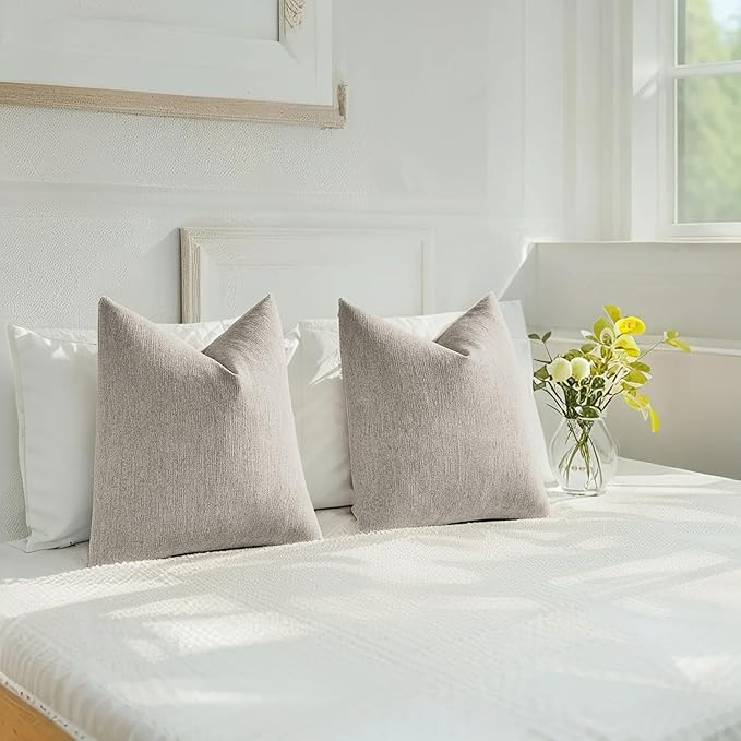 HAUSSY Oatmeal Throw Pillow Covers 24x24 Inch Set of 2,Boho Decorative Faux Linen Throw Pillows Cozy Farmhouse Accent Cushion Covers,Home Decor for Couch Sofa Bed Living Room