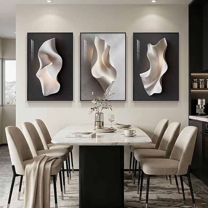 3 Piece Framed Black and White Abstract Wall Art for Living Room, Contemporary Modern Bright Style Prints Paintings, Minimalist Luxury Artwork Decor for Bedroom Dining Room Hallway 20x30 Inch