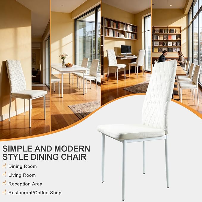 Dining Chairs Set of 2, Velvet Comfortable Seats, Mid-Century Modern Living Room Chairs, Upholstered Kitchen Chairs with Mental Legs and Padded Seat for Bedroom Office Easy Assembly, White