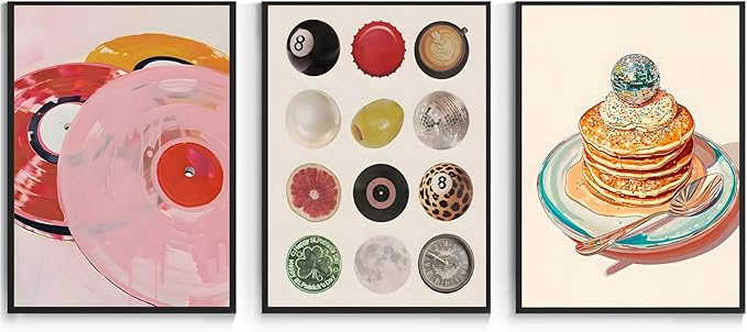 wanyun Fashion Lucky 8 Ball Wall Art Set of 3, Funky Disco Ball Canvas Prints Poster, Vintage Pop Music Record Preppy Painting Picture for Dorm Bedroom Living Room Bar Wall Decor 12x16 Inch Unframed