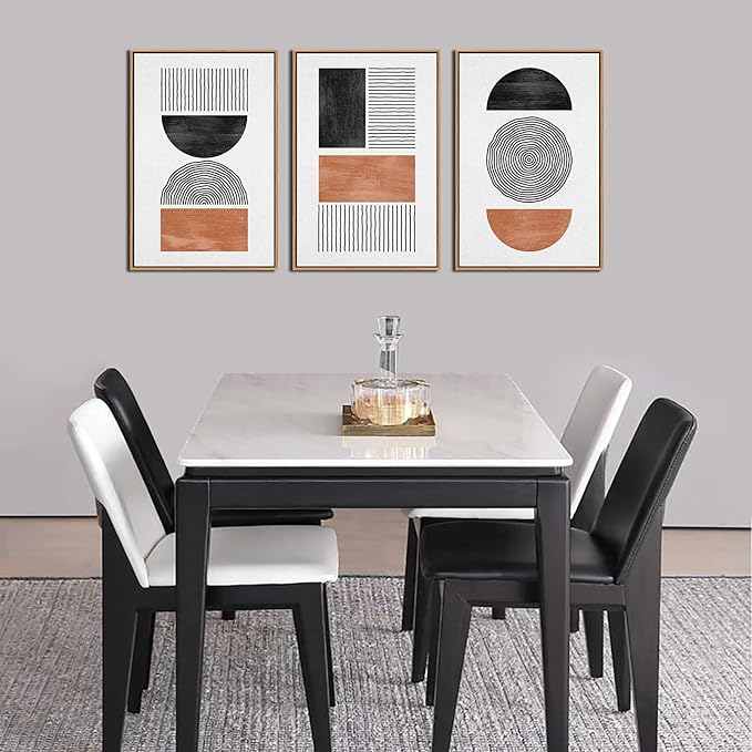 Framed Wall Art Canvas Set Mid Century Boho Pictures Modern Geometric Wall Decor Minimalist Black Brown Bohemian Abstract Painting Artwork for Living Room Bedroom Office 16"x24"x3 Natural