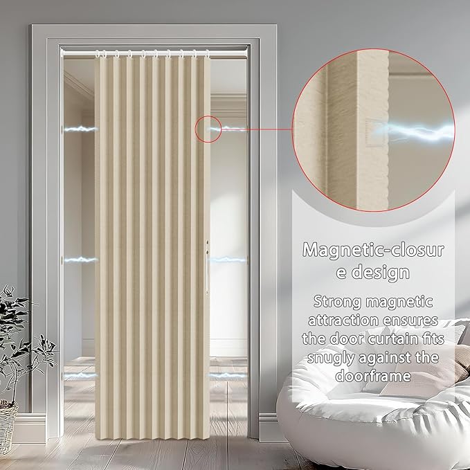 Jilron Accordion Door Curtain Set - 100% Blackout, with Curtain Rod Included, for Bedroom Privacy Protection (Beige-43 W x 78" L+Rod)
