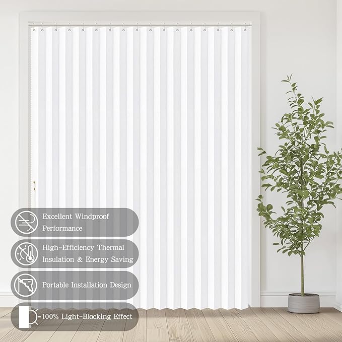 Jilron Accordian Door Curtain, 100% Blackout Folding Magnetic Doorway Curtains,Linen Style Closet Doors,for Room Divider,Privacy Protection（W72 x L78,White,1 Panel）