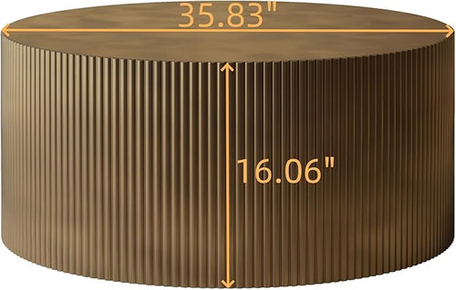 35.83" Gold Round Coffee Table, Minimalist Wave Stripe Modern Round Table, Drum Circle Coffee Tables for Living Room,Office Apartment,Gold