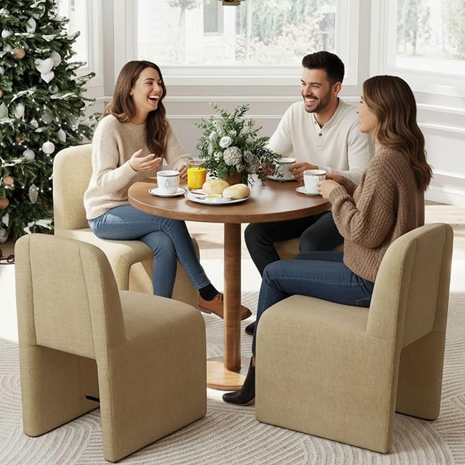 Hyfirm Upholstered Dining Chairs Set of 6,Modern Armless Desk Chair with Metal Footrest for Diningroom Bedroom Livingroom Reading Room,Khaki Fabric