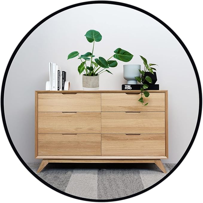 Oruii Black Circle Mirror, 20 inch Round Mirror, Black Bathroom Mirror Circular, Round Wall Mirrors for Living Room, Bedroom, Bathroom, Washroom, Rustic, Vanity