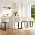 Modern Counter Height Bar Stools,Bar Stools Set of 4,PU Leather Upholstered Barrel Barstools with Backs,24'' Kitchen Island Chairs,Metal Black Frames,Beige White Leather
