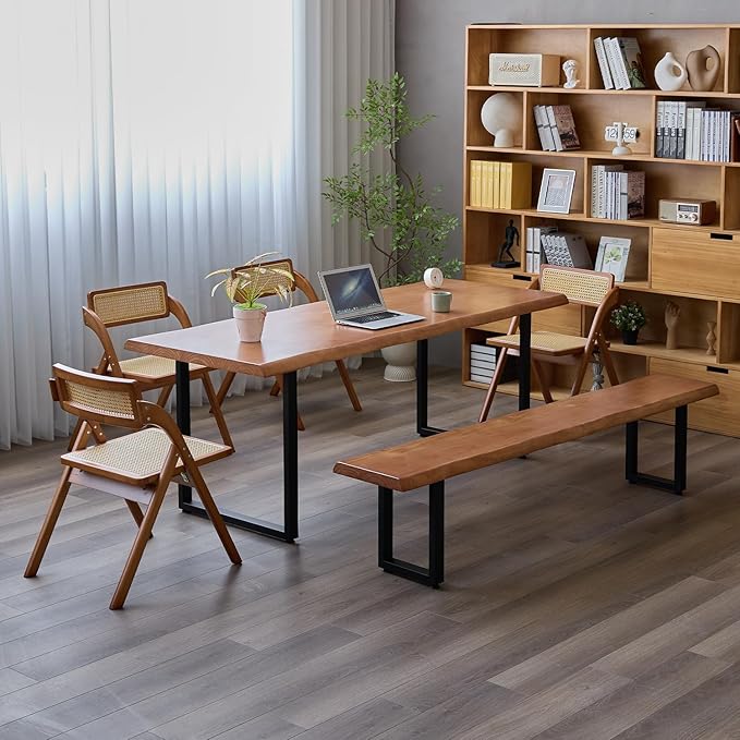 Stylish Brown Wooden Long Bench with Sturdy Metal Legs – Versatile Seating for Office, Restaurant, Living Room, and Meeting Room(Brown Bench, 63in)