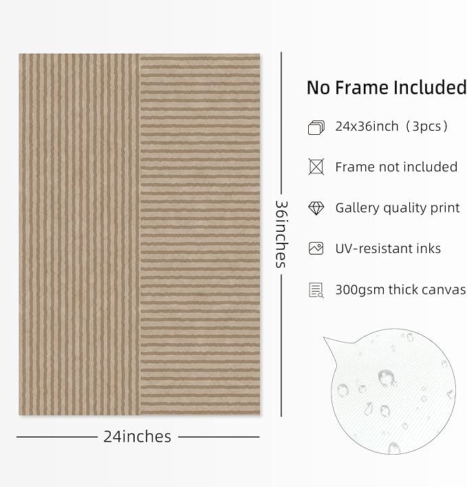 Boho Modern Wall Art Pictures Neutral Abstract Canvas Wall Decor Minimalist Line Wall Art Beige Brown Black Poster Mid Century Painting Artwork for Living Room Bedroom 24x36 Inch Unframed Set of 3