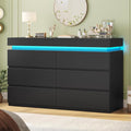 HAUOMS 6 Drawer Dresser with LED Light, Black Modern Chest of Drawers for Bedroom,Closet Dressers with Drawers for Living Room, Entryway, Hallway