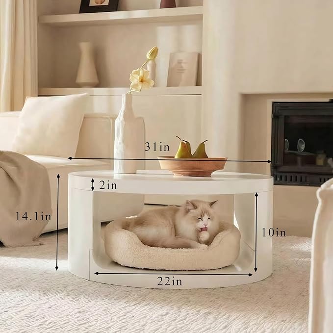 Round Coffee Table with Storage, 31" Modern Living Room Table, 2 Tier Circle Wood Center Tables for Apartment, Living Room, Open-Style Storage White Tea Tables, 31"*14.1" (White)