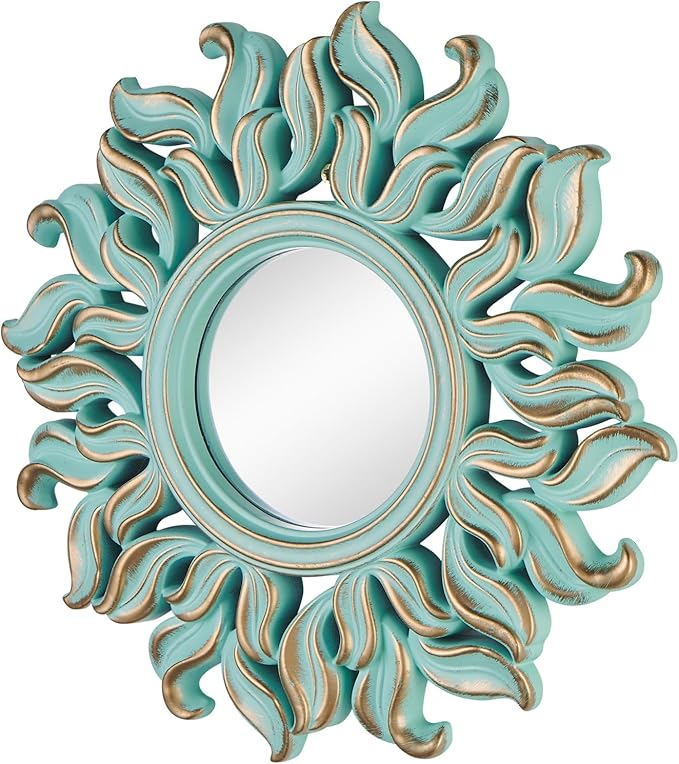 10''x10'' Round Wall Mirror, Green Circle Mirror for Bedroom, Entryway, Living Room, Decorative Modern Wall Decor