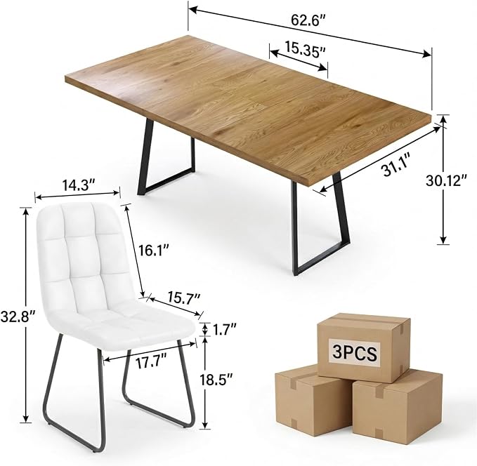ZckyCine Extendable Dining Table Set for 6, 47" to 63" Expandable Kitchen Table with 6 Upholstered Chairs, Modern Rectangular Wood Dining Room Table Set with Metal Legs for Kitchen Apartment