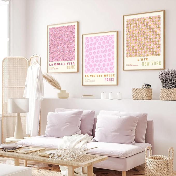 Pink Flower Market Wall Art Decor Aesthetic Abstract Canvas Floral Minimalist Wall Art Pictures Orange Floral Prints Artwork Botanical Flower Poster Colorful Painting 16x24 Inch Unframed set Of 3
