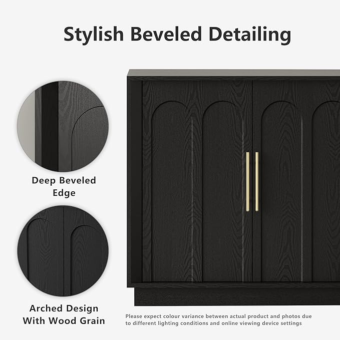 FORTUNETEC Sideboard Buffet Cabinet with Storage, Modern Accent Cabinet with Arched Doors, 67" Large Modular Media Console, Minimalist Credenza for Living Room Kitchen Dining Room Entryway, Black