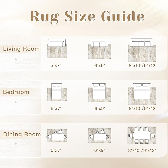 Washable Rug 10x14 Area Rugs for Living Room: Large Neutral Soft Rug Abstract Non Slip Low Pile Modern Carpet for Bedroom Kitchen Nursery Office Dining Room Indoor (Beige, 10'x14')