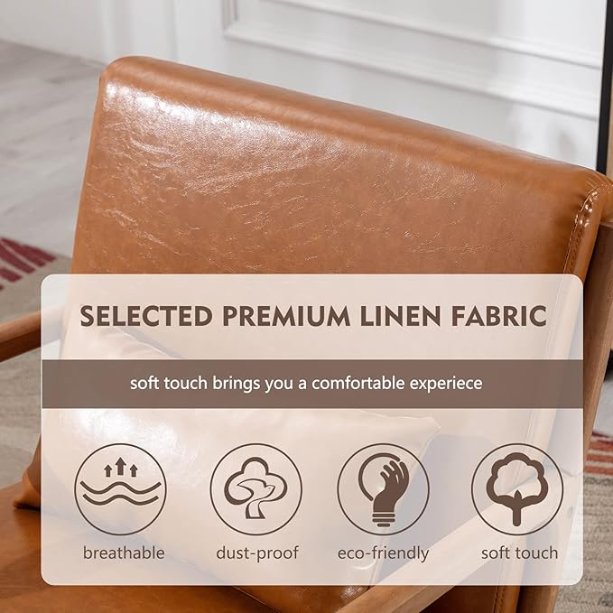 ANJ Mid Century Modern Accent Chair, PU Leather Reading Chair with Solid Wood Frame, Easy Assembly Armchair for Living Room