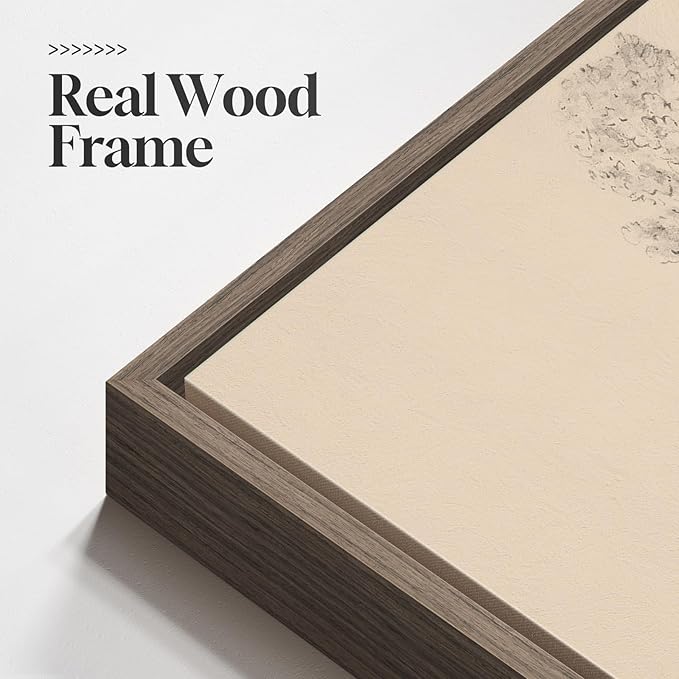 Framed Neutral Vintage Landscape Wall Art for Living Room, 3 Piece Large Tree Sketch Rustic Canvas Artwork for Walls, Brown Forest Wabi Sabi Farmhouse Wall Decor for Bedroom Hallway Office, 20x30 Inch