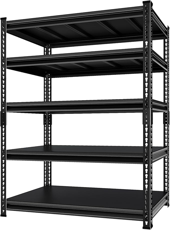 Metal Garage Shelving for Storage - 48'' W 2,500 Lbs Heavy Duty 5 Tier Utility Shelves Freestanding - Adjustable Rack Units for Basement Pantry Kitchen - 48" W x 18" D x 78" H Black
