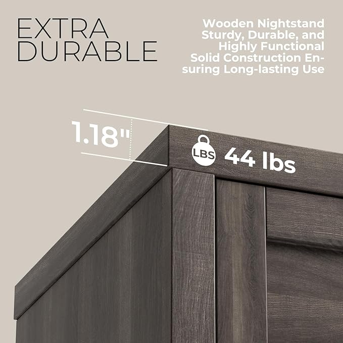 Walsham Natural Nightstand Set of 2 Modern Bedside Tables with Drawer and Storage Shelf Farmhouse Side End Tables for Bedroom Sofa, (Black Oak, 2 Set)