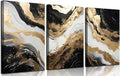 Black and Gold Abstract Canvas Wall Art Set of 3 Abstract Black Gold Marble Wall Decor Pictures Neutral Modern Minimalist Posters Prints for Living Room Bedroom Home Decoration 16x24in