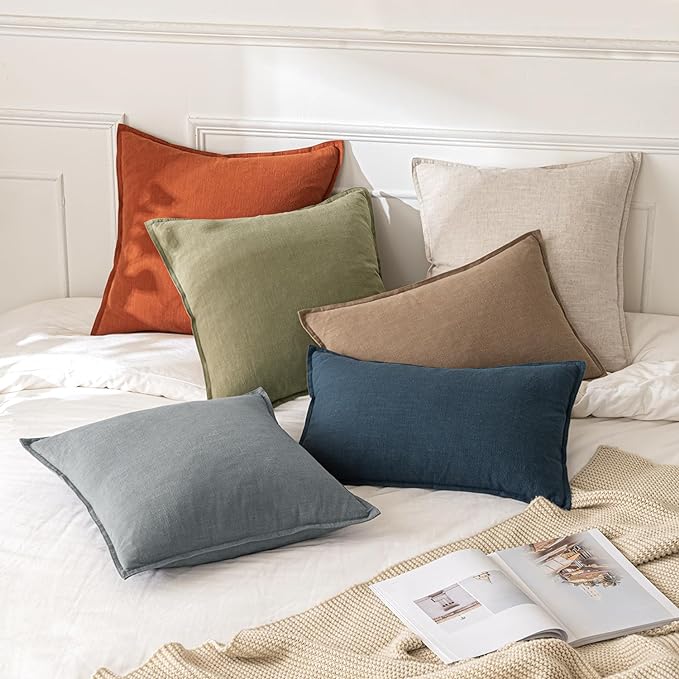 MIULEE Decorative Linen Pillow Covers 16x16 Inch Light Olive Green Boho Farmhouse Neutral Couch Throw Pillows for Bed Pack of 2 Accent Modern Pillowcase Summer Sofa Livingroom Home Decor