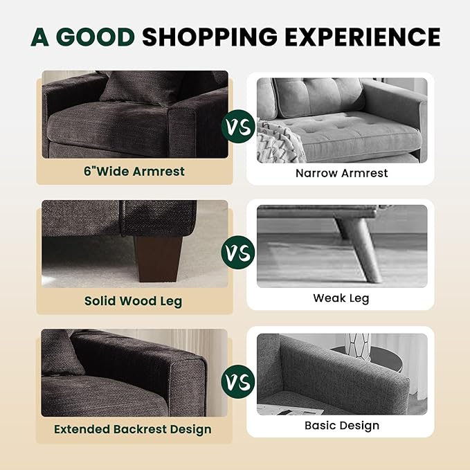 DOPEDIO Modern Living Room Sofa Set, 71.25" Chenille Loveseat with 2 Accent Chairs, Removable Covers, Spring Cushions, Solid Wood Frame, Easy Assembly（71.25inch+2 Single,Dark Grey）