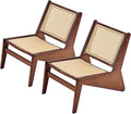 Welnow 2-Pcs Mid Century Rattan Accent Chair, Bamboo Wood Lounge Chair with Woven Cane Backrest, Low Armchair for Living Room, Bedroom, Balcony or Reading Corner, Walnut